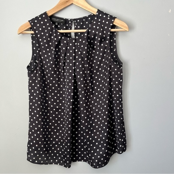 Jones New York Collection Petite Pleated Black & White Sleeveless Blouse Size 6P - Picture 2 of 14